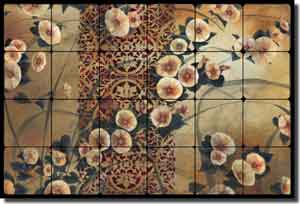 Montillio Morning Glory Floral Tumbled Marble Tile Mural 24" x 16" - OB-LM63