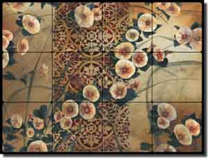 Montillio Morning Glory Floral Tumbled Marble Tile Mural 24" x 18" - OB-LM63