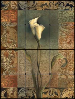 Pattern Lily by Louise Montillio Tumbled Marble Tile Mural - OB-LM65b