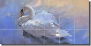 Macon Swan Bird Glass Tile Mural 36" x 18" - OB-LMA001
