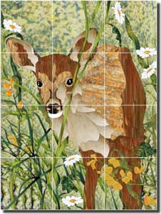 Paned Expressions Fawn Deer Ceramic Tile Mural 18" x 24" - OB-PES02