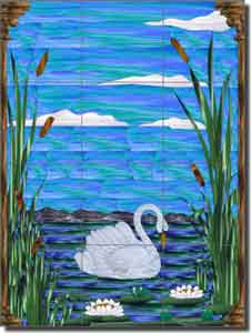 Paned Expressions Swan Bird Ceramic Tile Mural 12.75" x 17" - OB-PES07