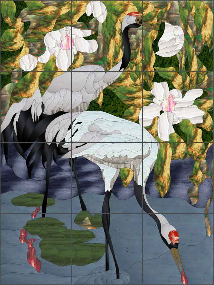 Cranes by Paned Expressions Studios Ceramic Tile Mural - OB-PES08