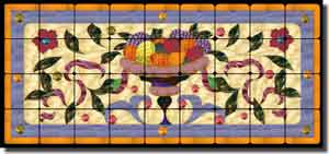 Paned Expressions Fruit Bowl Tumbled Marble Tile Mural 36" x 16" - OB-PES102
