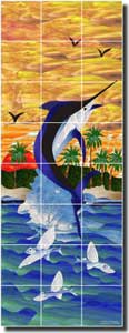 Paned Expressions Marlin Fish Ceramic Tile Mural 12.75" x 34" - OB-PES10