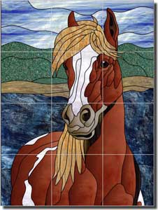 Paned Expressions Horse Equine Glass Tile Mural 18" x 24" - OB-PES19