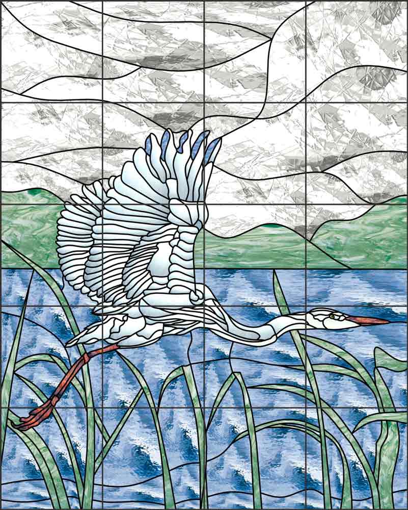 Egret by Paned Expressions Ceramic Tile Mural OB-PES37