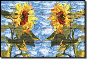 Paned Expressions Sunflowers Floral Tumbled Marble Tile Mural 24" x 16" - OB-PES76