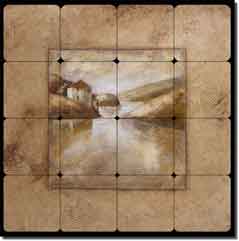 Millpond I by Wilder Rich - Tuscan Tumbled Marble Tile Mural 24" x 24"
