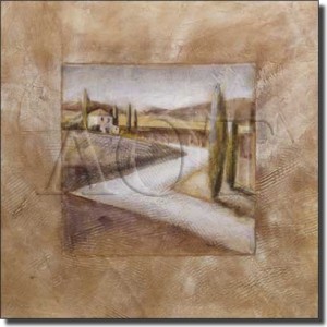 Country House I by Wilder Rich - Tuscan Landscape Tumbled Marble Tile Mural 24" x 24" Kitchen Shower