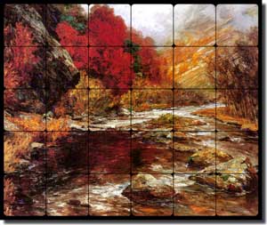 Wisinger-Florian River Landscape Tumbled Marble Tile Mural 24" x 20" - OWF001