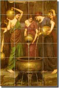 Waterhouse Danaides Old World Ceramic Tile Mural 17" x 25.5" - OWI009