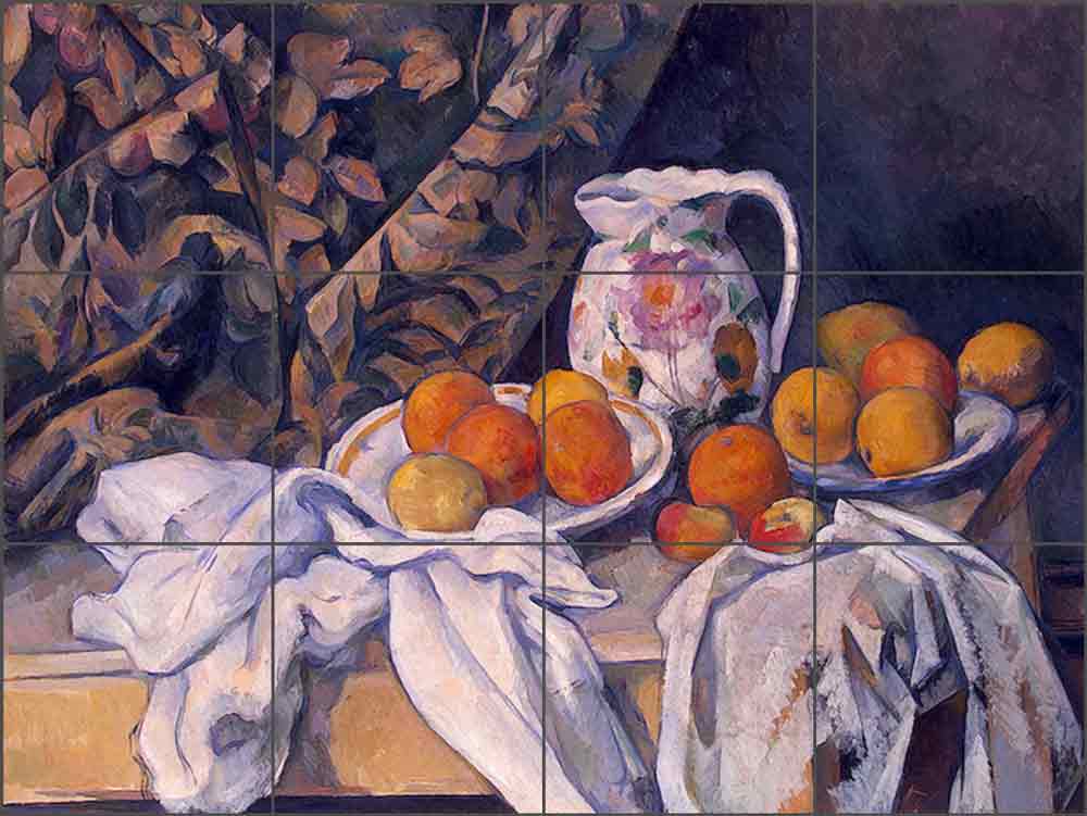 Still Life with a Curtain by Paul Cezanne Ceramic Tile Mural PC012