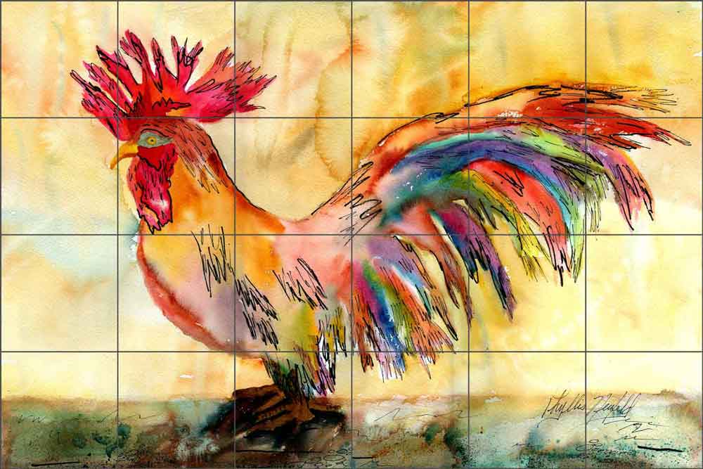 King of the Barnyard by Phyllis Neufeld Ceramic Tile Mural - PNA017