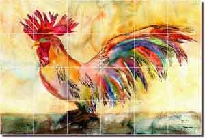 Neufeld Abstract Rooster Glass Tile Mural 36" x 24" - PNA017