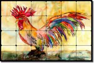 Neufeld Abstract Rooster Tumbled Marble Tile Mural 24" x 16" - PNA017