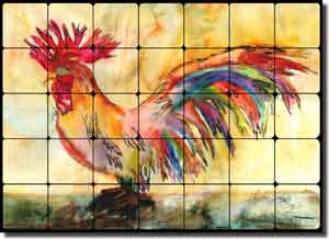 Neufeld Abstract Rooster Tumbled Marble Tile Mural 28" x 20" - PNA017