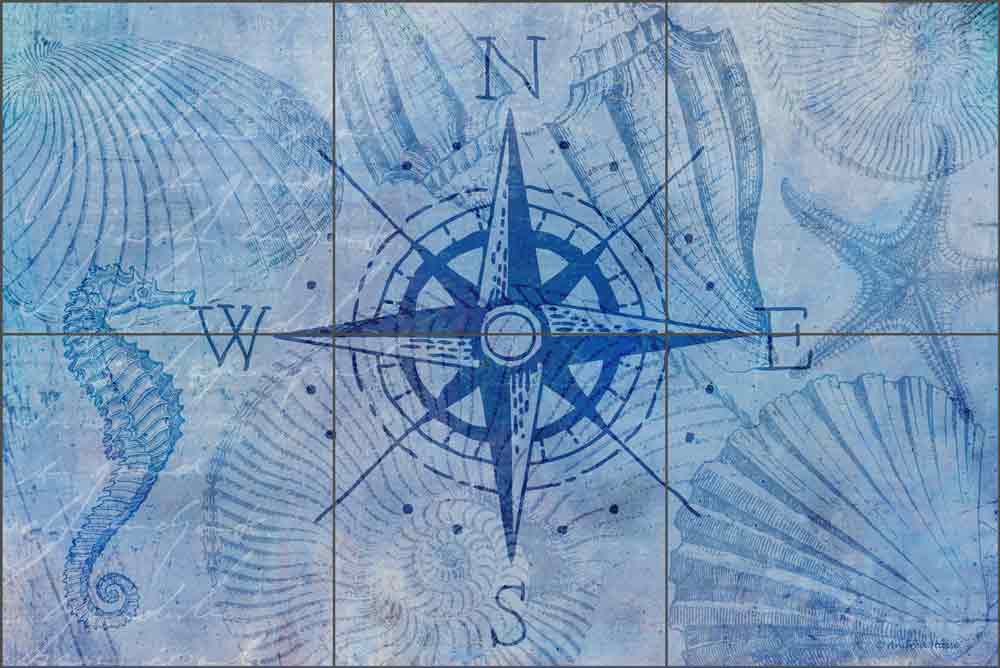 Vintage Nautical Compass by Andrea Haase Ceramic Tile Mural - POV-AH001