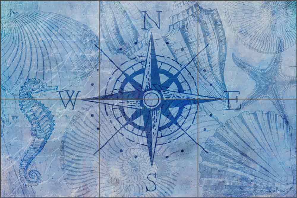 Vintage Nautical Compass by Andrea Haase Ceramic Tile Mural - POV-AH001