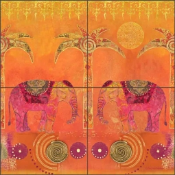 Exotic Elephants by Andrea Haase Ceramic Tile Mural - POV-AH004