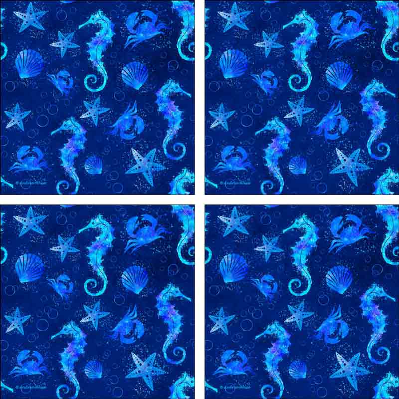 Underwater Blue Large by Andrea Haase Ceramic Accent & Decor Tile Set - POV-AH006AT