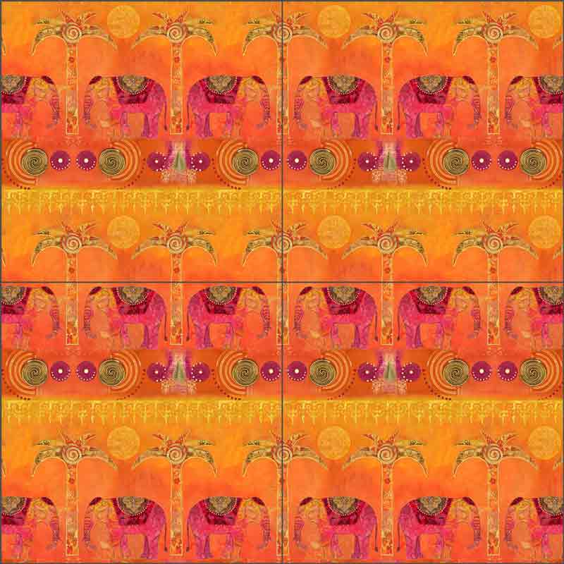 Exotic Elephants Repeat by Andrea Haase Ceramic Tile Mural POV-AH012