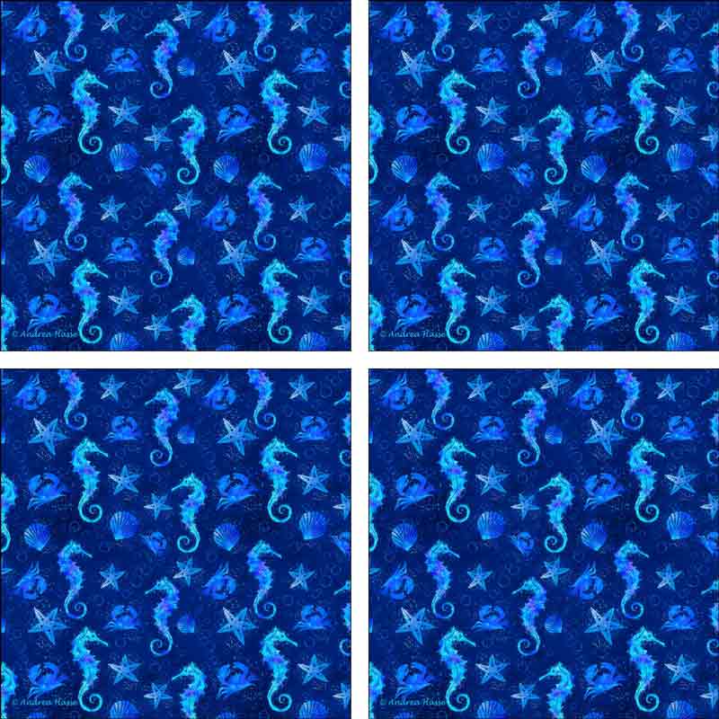 Underwater Blue Small by Andrea Haase Ceramic Accent & Decor Tile Set - POV-AH014AT