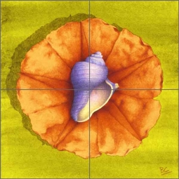Vole Conch and Orange Flower by Brian Cody Ceramic Tile Mural POV-BCA009