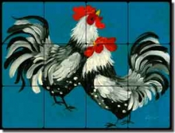 2 Chickens by Bonnie Siebert Tumbled Stone Tile Mural 24" x 18" - POV-BSA002