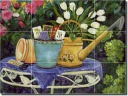 Walker Garden Flowers Ceramic Tile Mural 24" x 18" - POV-CWA002