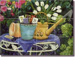 Walker Garden Flowers Glass Tile Mural 24" x 18" - POV-CWA002