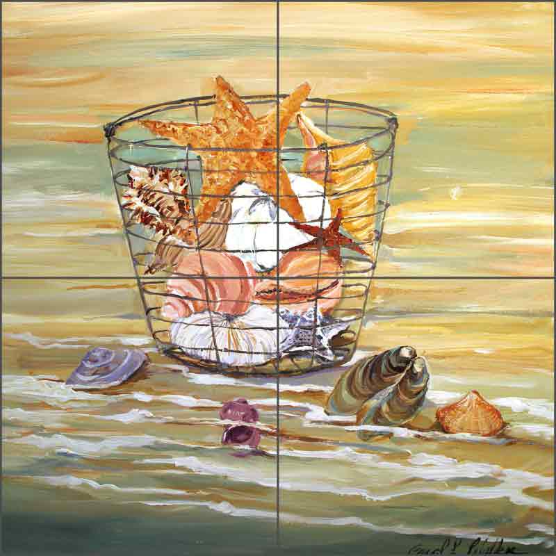 Shell Basket by Carol Walker Ceramic Tile Mural POV-CWA008