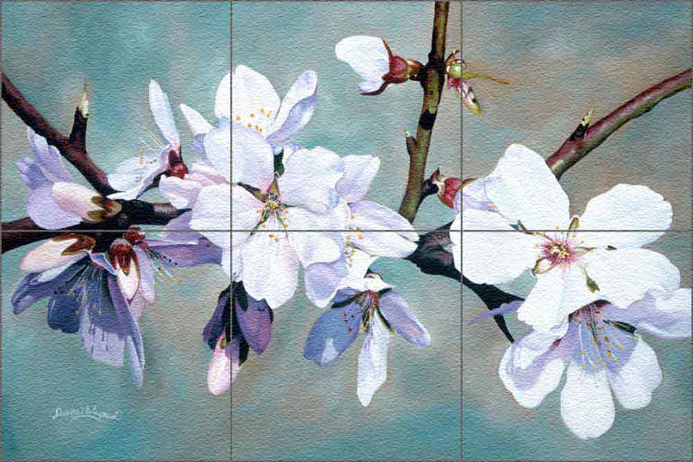Almond Blossoms 1 by Donna Wayman Glass Tile Mural - POV-DW001