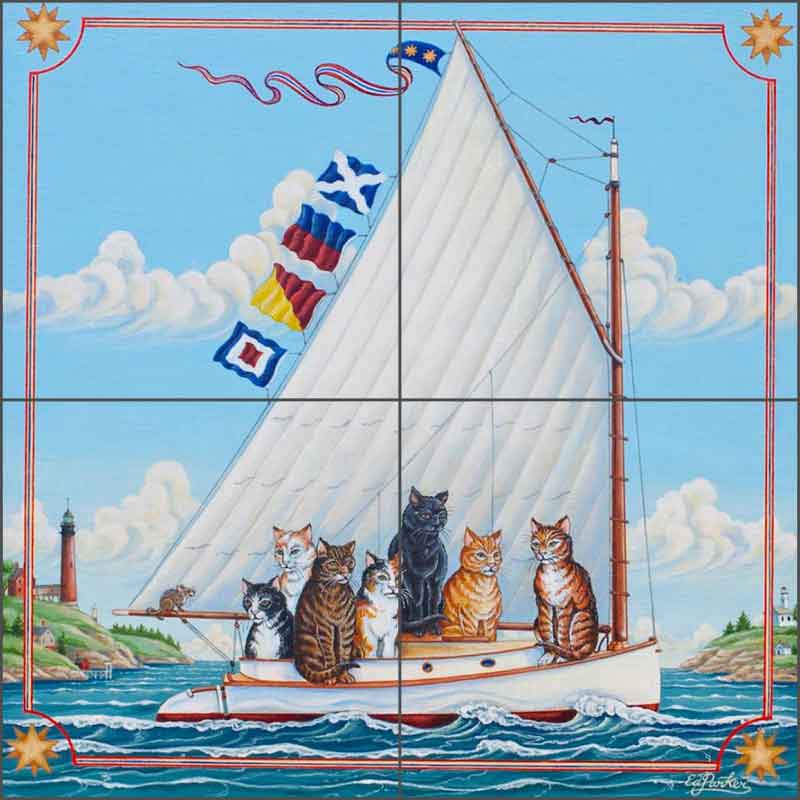 Catboat by Ed Parker Ceramic Tile Mural - POV-EP007