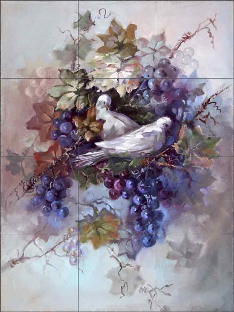 Doves in Grapevine by Fernie Parker Taite Ceramic Tile Mural - POV-FPT001
