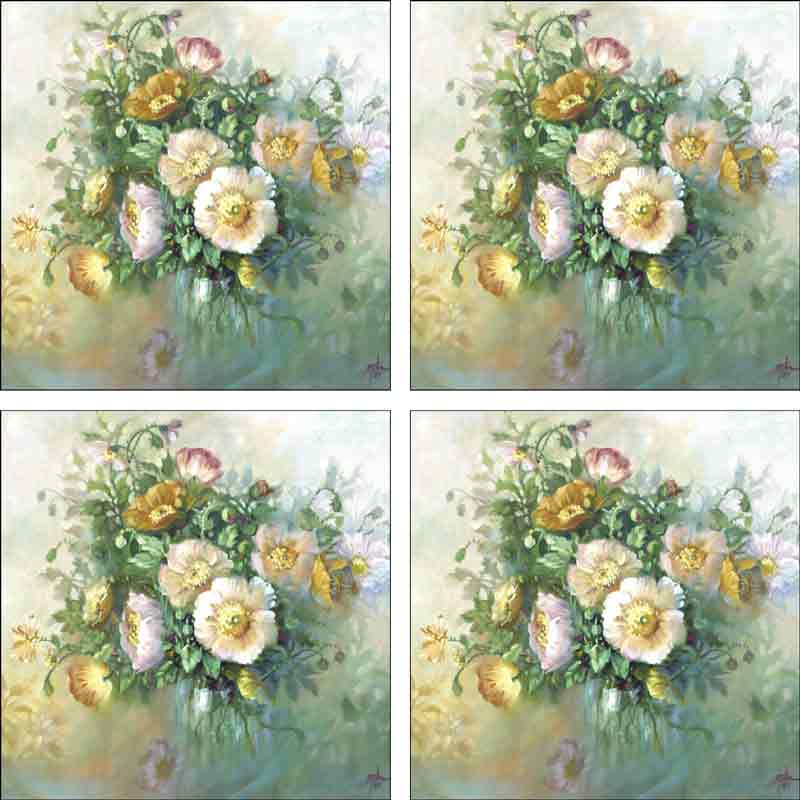 Yellow Poppies by Fernie Parker Taite Ceramic Accent & Decor Tile Set - POV-FPT003AT