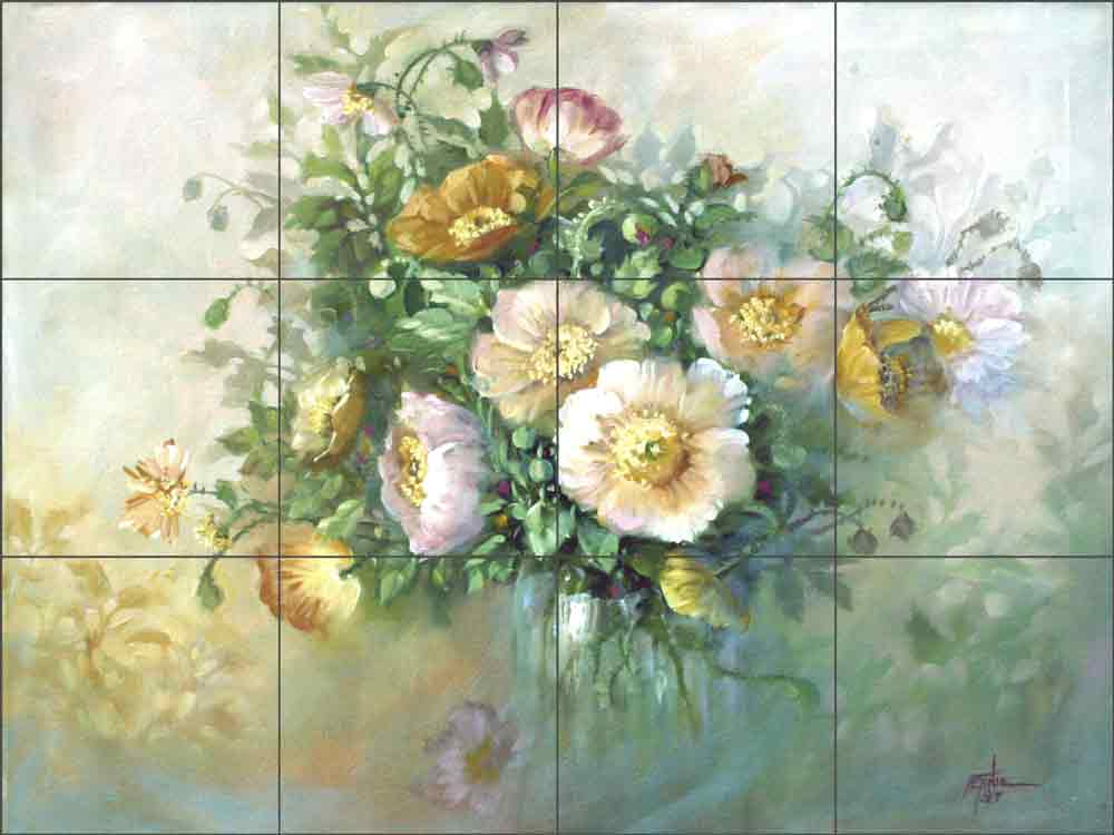 Yellow Poppies by Fernie Parker Taite Ceramic Tile Mural - POV-FPT003