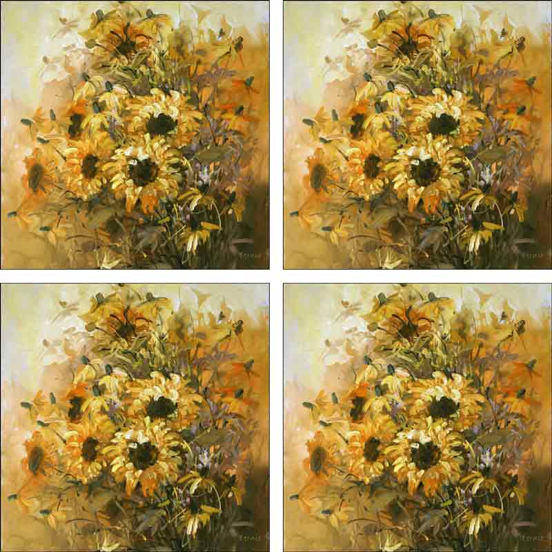 Sunflowers by Fernie Parker Taite Ceramic Accent & Decor Tile Set - POV-FPT004AT