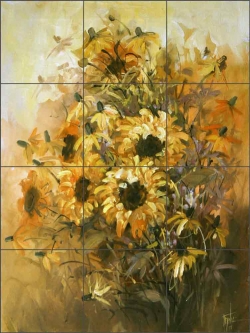 Sunflowers by Fernie Parker Taite Ceramic Tile Mural - POV-FPT004