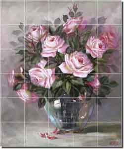 Taite Roses Flowers Ceramic Tile Mural 21.25" x 25.5" - POV-FPT010