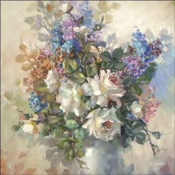 White Roses I by Fernie Parker Taite Ceramic Accent & Decor Tile - POV-FPT016