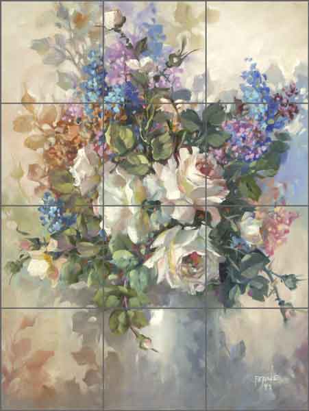 White Roses I by Fernie Parker Taite Ceramic Tile Mural - POV-FPT016