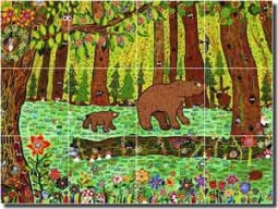 Nebron Bear Animal Glass Tile Mural 24" x 18" - POV-GNA002