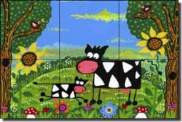 Nebron Cow Animal Ceramic Tile Mural 18" x 12" - POV-GNA003