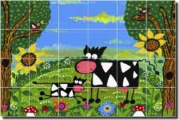 Nebron Cow Animal Ceramic Tile Mural 25.5" x 17" - POV-GNA003
