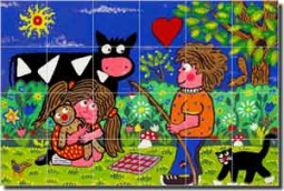 Nebron Children Cow Ceramic Tile Mural 25.5" x 17" - POV-GNA005