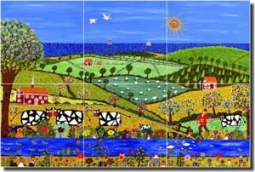 Nebron Animals Cows Ceramic Tile Mural 18" x 12" - POV-GNA006