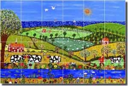 Nebron Animals Cows Ceramic Tile Mural 25.5" x 17" - POV-GNA006