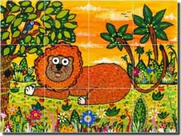 Nebron Animal Lion Glass Tile Mural 24" x 18" - POV-GNA016