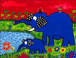 Thirsty Elephants by George Nebron Ceramic Accent & Decor Tile POV-GNA019